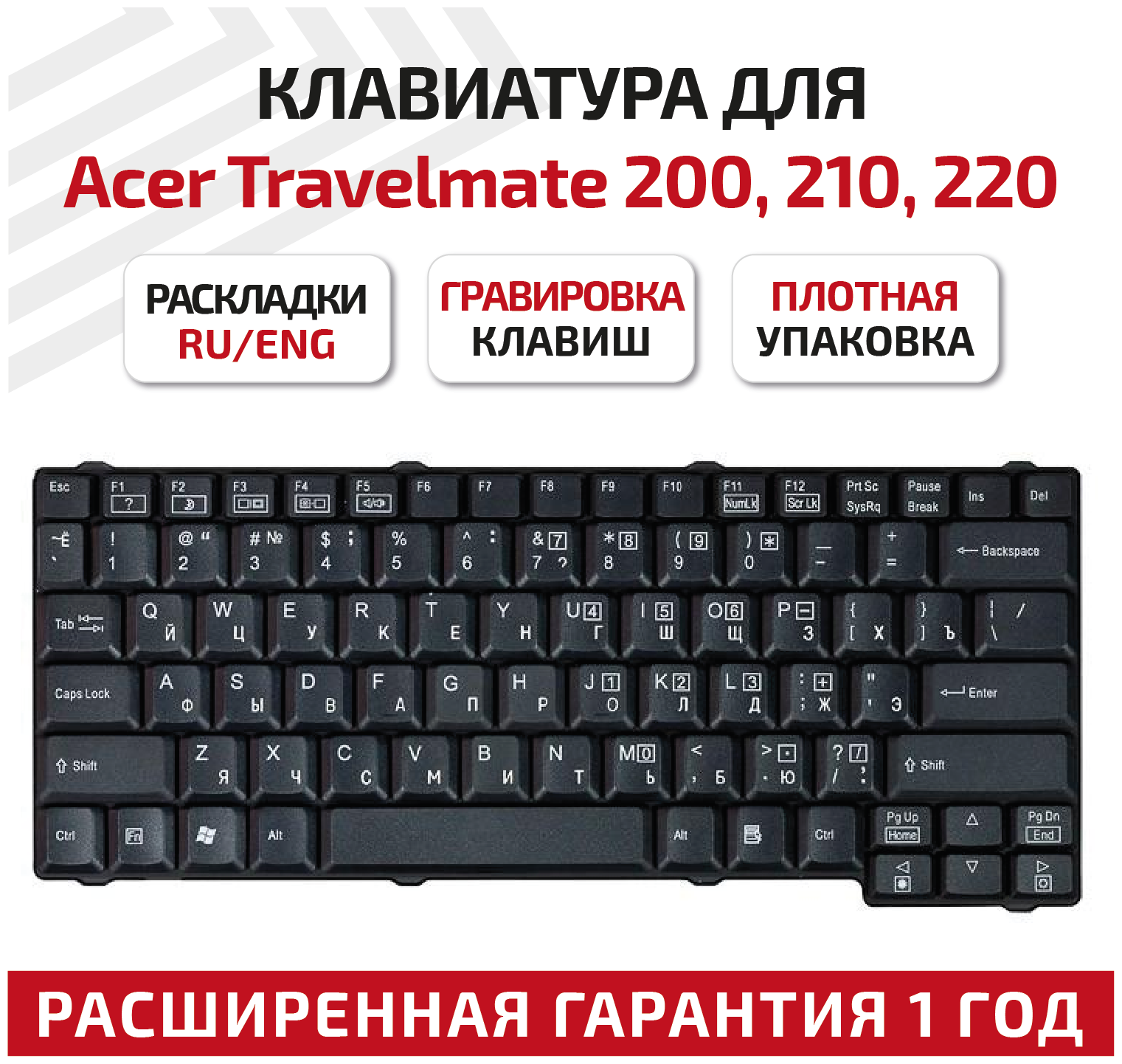 Клавиатура (keyboard) V0208GEAS1 для ноутбука Acer TM200, 210, 220, 260, 520, 730, 740, Gateway M500, M505, черная