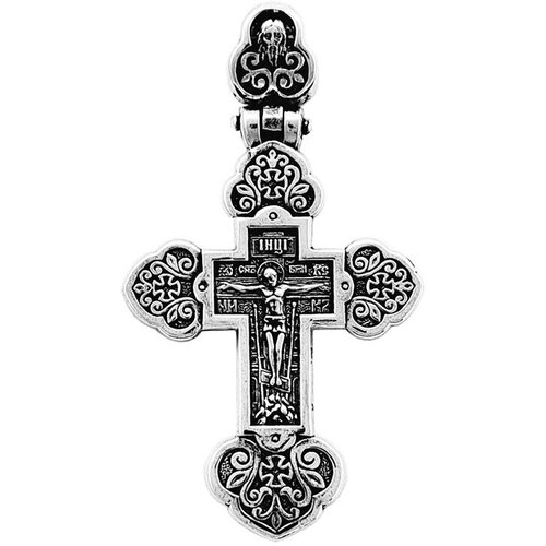 Крестик Малахит Распятие Христово-Ангел Хранитель, серебро, 925 проба, чернение, размер 4.5 см.