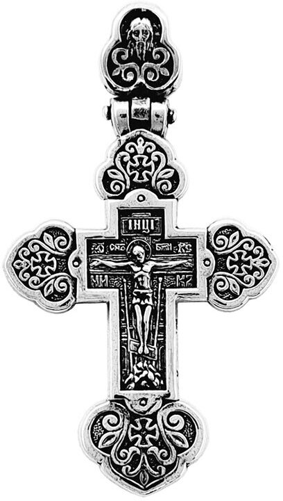 Крестик Малахит Распятие Христово-Ангел Хранитель, серебро, 925 проба, чернение