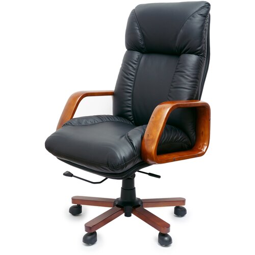 Кресло офисное премиальное для руководителя из натуральной кожи и дерева