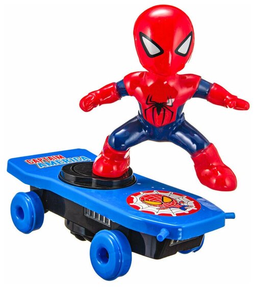 Детская музыкальная игрушка Человек-паук на скейтборде/ световые и звуковые эффекты