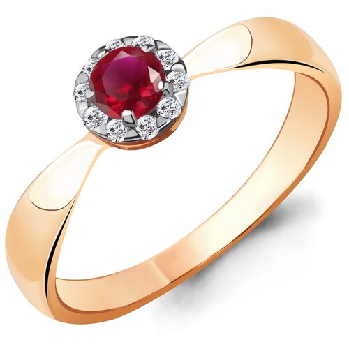 фото Золотое кольцо aquamarine 962237кр с бриллиантом и рубином diamant-online
