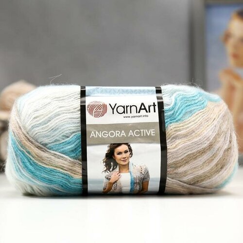 пряжа yarnart angora active 25% мохер 75% акрил 500 м 100 гр 842 синий голубой белый 1 шт Пряжа YarnArt Angora Active 25% мохер, 75% акрил 500 м /100 гр (852 бир-крем-бел) - 1 шт