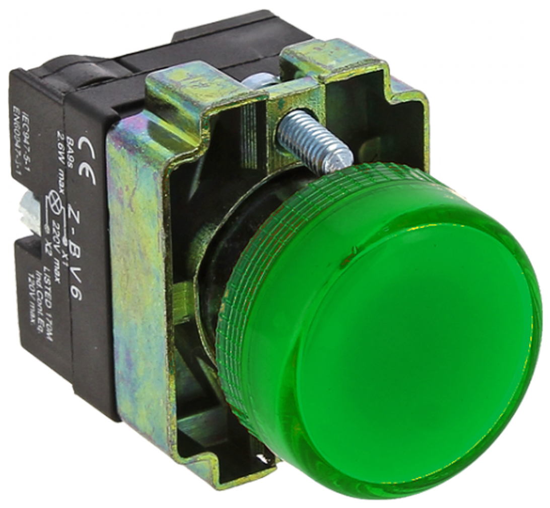 Лампа сигнальная BV63 зеленая с подсветкой | код xb2-bv63 | EKF (10шт. в упак.)