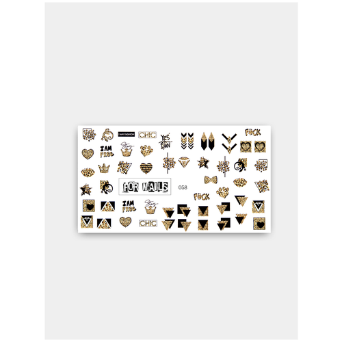 Купить Слайдер (водные наклейки) для дизайна ногтей FN058 Золото Любовь Слова Леопард, FORNAILS