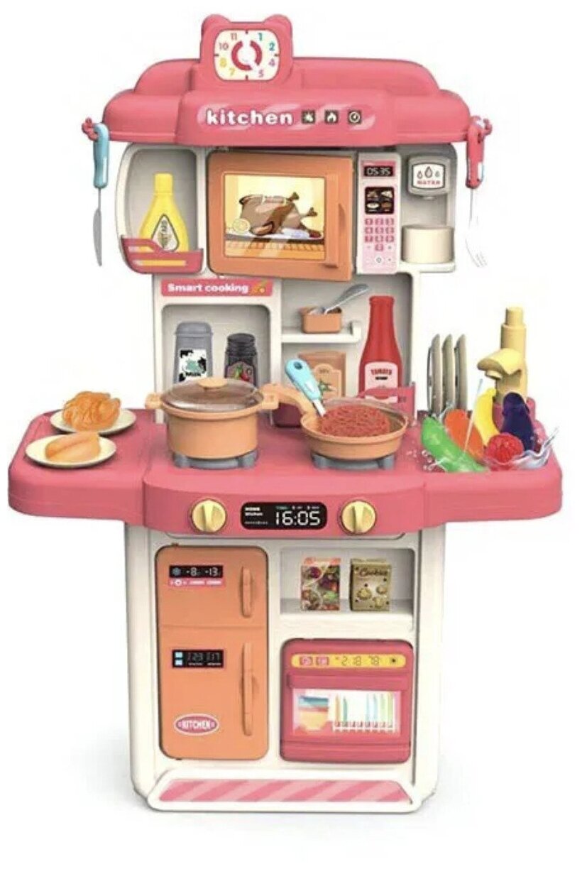 Детская игровая кухня свет, звук, вода, холодный пар / 34 предмета / высота 69 см / 383-060A