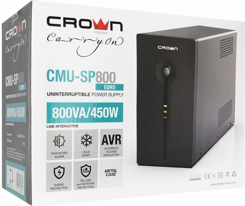 Интерактивный ИБП CROWN MICRO CMU-SP800 Euro