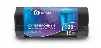 Мешок для мусора ПНД в рулоне 120л. 65*105 17 мкр. (черный) (рул. 15 шт) Грасс - фотография № 1