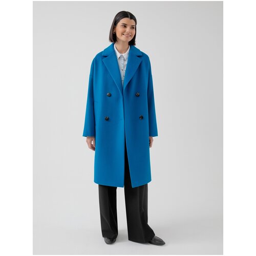 фото Пальто pompa демисезонное, шерсть, силуэт прямой, удлиненное, размер 48/170, синий