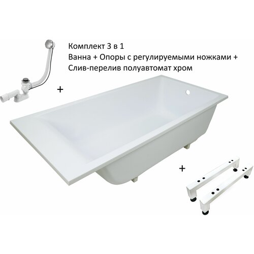 Ванна комплект 3 в 1 из искусственного камня Marmo Bagno Алесса NEW 180х80 со сливом переливом полуавтомат хром