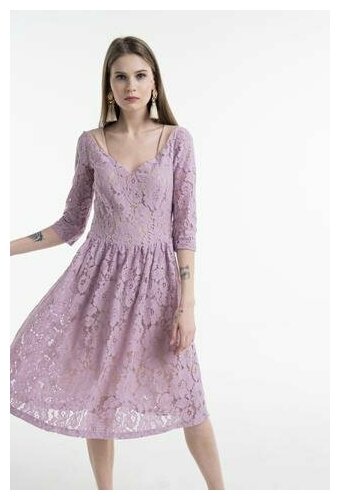 Кружевное платье ниже колен La Vida Rica D71010 Фиолетовый 46