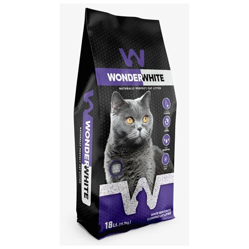 Наполнитель Wonder White Lavender c ароматом лаванды комкующийся бентонит 15,3кг