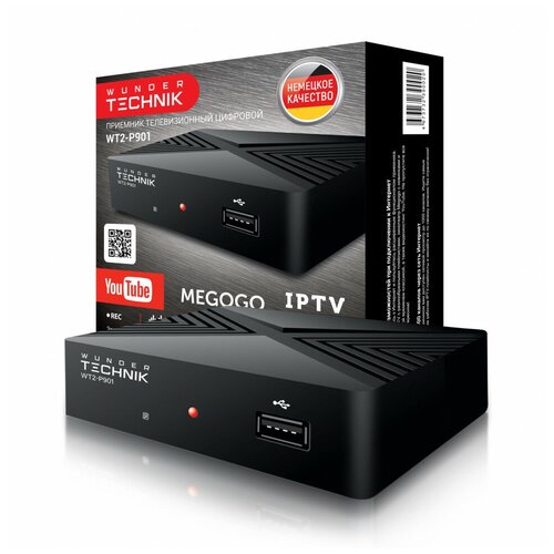 (Цифровой телевизионный приемник Wunder Technik WT2-P901 (T2+С, пластик, без дисплея, внешний БП))