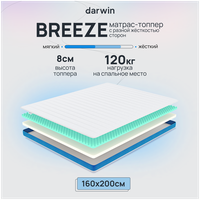 Матрас-топпер двухсторонний Darwin Breeze с эффектом памяти, анатомический, ортопедический, 160х200 см высота 8 см