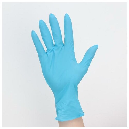 Перчатки хозяйственные нитриловые неопудренные, размер M 100 шт\уп 4 г/шт., цвет голубой