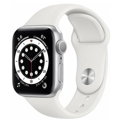 фото Умные часы apple watch series 6 gps 40мм (mg283) aluminum case with sport band, серебристый/белый