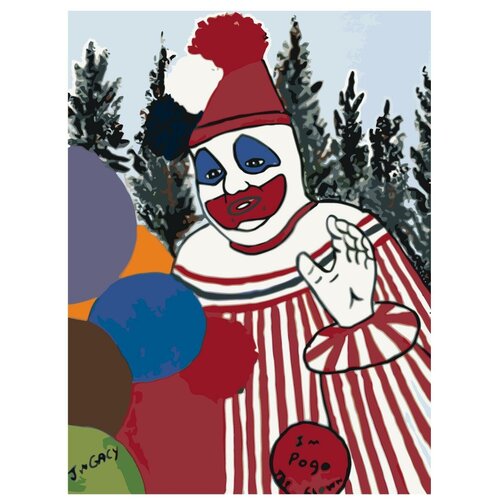 Картина по номерам, Живопись по номерам, 36 x 48, ETS22, клоун, мужчина, яркие, игра, шары, Джон Гейси, серийный убийца