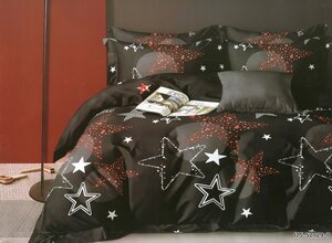 Фото Комплект постельного белья, Cheery home, Полисатин, 1,5 спальный с 2 наволочками 70*70, Звезды на черном.