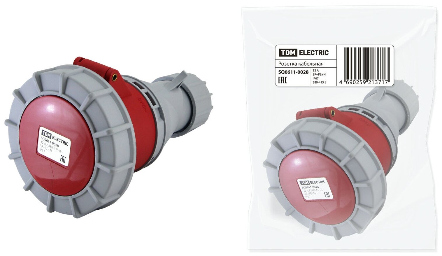 Розетка кабельная IP67 32А 3Р+РЕ+N 380В TDM