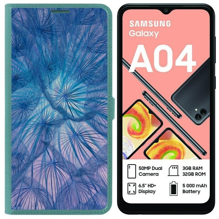 Чехол-книжка Krutoff Eco Book для Samsung Galaxy A04 (A045) Синий одуванчик (зелёный опал)
