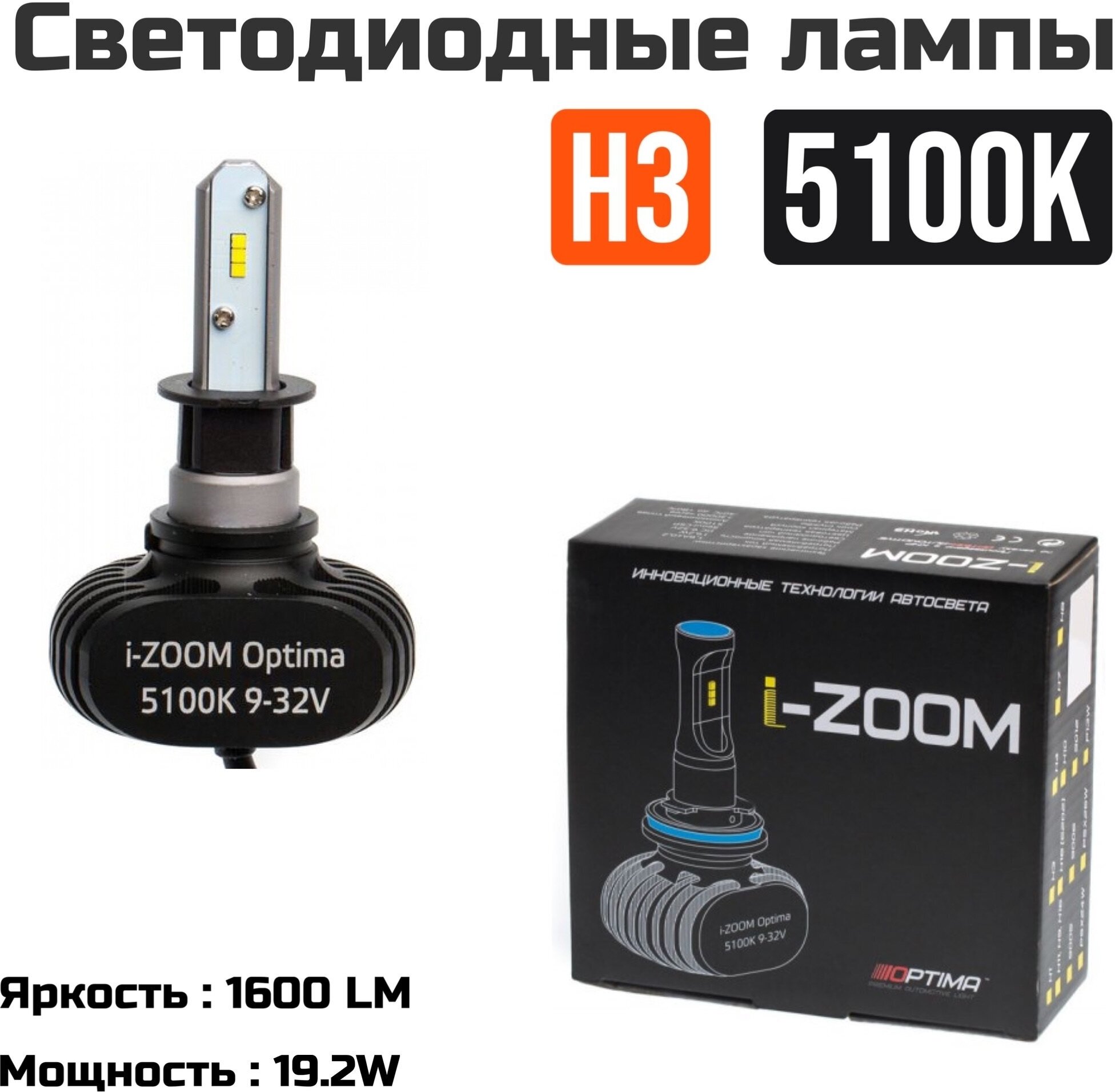 Светодиодные автомобильныелампы Optima LED i-zoom H3 5100K