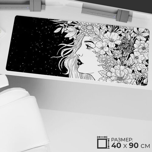Коврик для мыши большой 90 х 40 см, антискользящий девушка тату 2