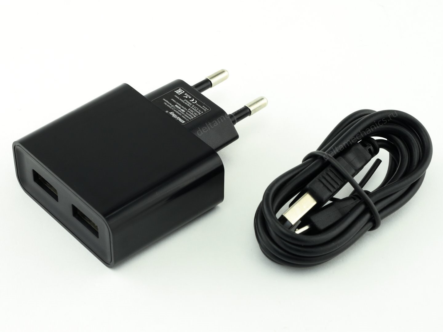 Зарядное устройство 220V -> USB 5V SmartBuy SBP-6050, 2xUSB, 3000mA, черный + кабель microUSB