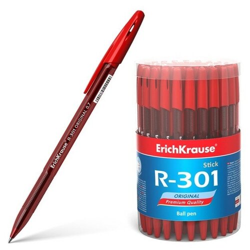 Ручка шариковая Erich Krause R-301 Original Stick узел 0.7мм, чернила красные 46774 (60 шт) erichkrause ручка шариковая erich krause r 301 original stick стержень черный 0 7 мм