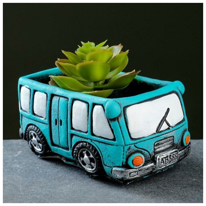 фото Кашпо фигурное "Автобус" зеленое 14*8*7см 5538090