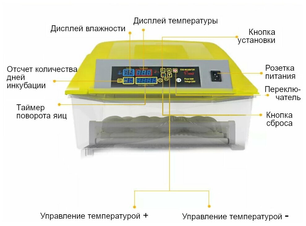 Инкубатор HHD 54 автоматический для яиц с роликовым лотком - фотография № 11