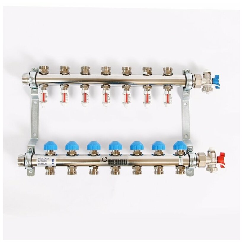 REHAU Коллекторная группа 1" х 3/4" ЕК HKV-D 7 выходов с расходомерами и термостатическими вентилями