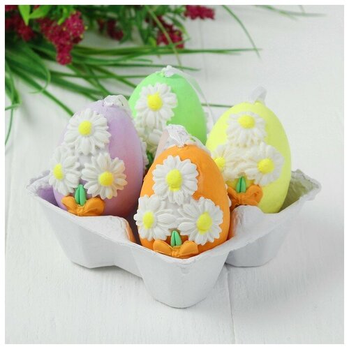 фото Яйца - подвески для декорирования "цветочки", набор 4 шт, размер 1 шт 6*4,5 см 3973019 сима-ленд