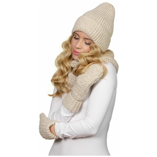 фото Женская вязаная шапка с флисом lambonika адора, цвет: слоновая кость, размер: 54-56