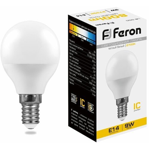 Лампа светодиодная Feron LB-550 25801, E14, G45, 9 Вт, 2700 К