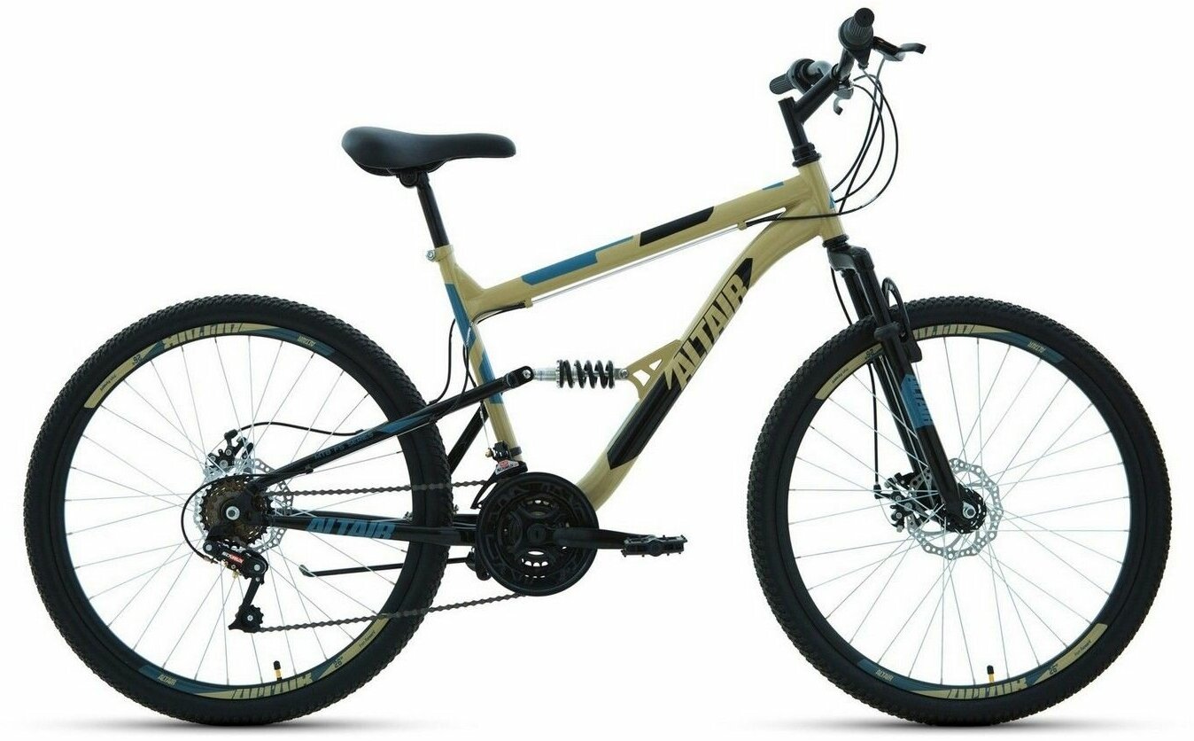 Велосипед горный двухподвесной ALTAIR MTB FS 26 2.0 disc 16" (2021), 16" бежевый/черный