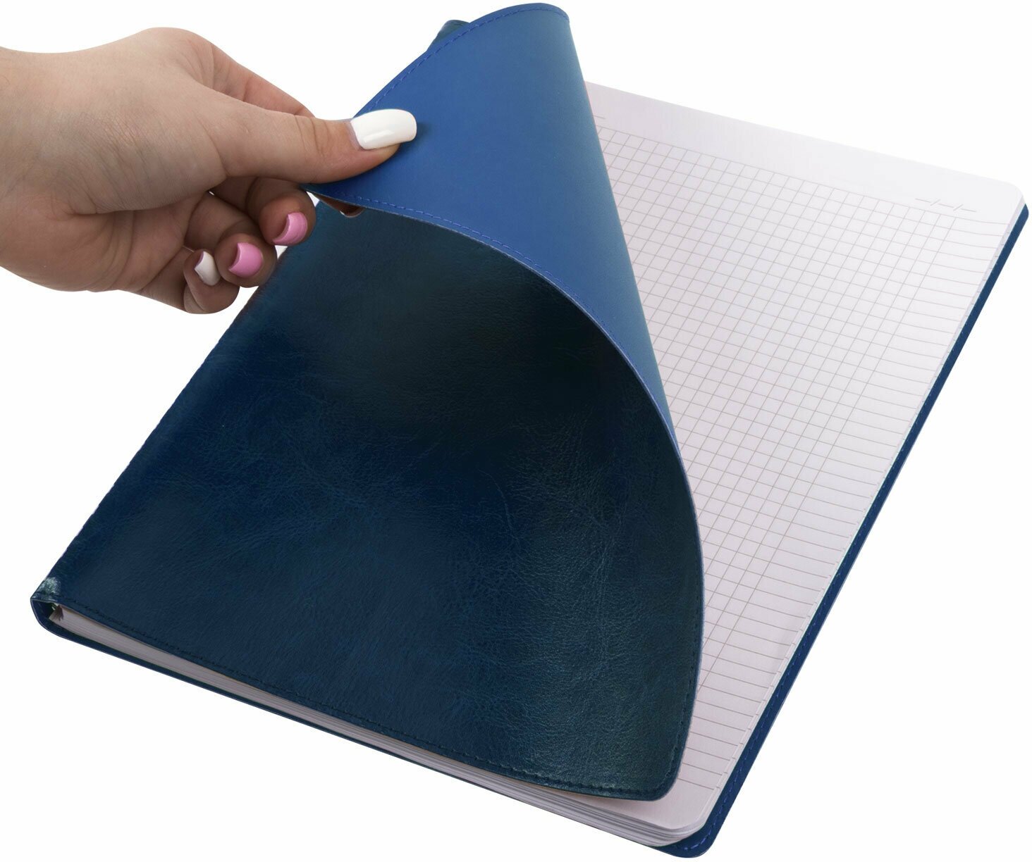 Тетрадь большой формат (200x252 мм) В5, BRAUBERG "Office PRO", под кожу, гребень, клетка, 80 л, синий, 111048