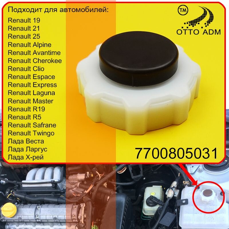 Крышка расширительного бачка для Рено Лада Ниссан, пробка охлаждающей жидкости для Renault, Lada Nissan 7700805031