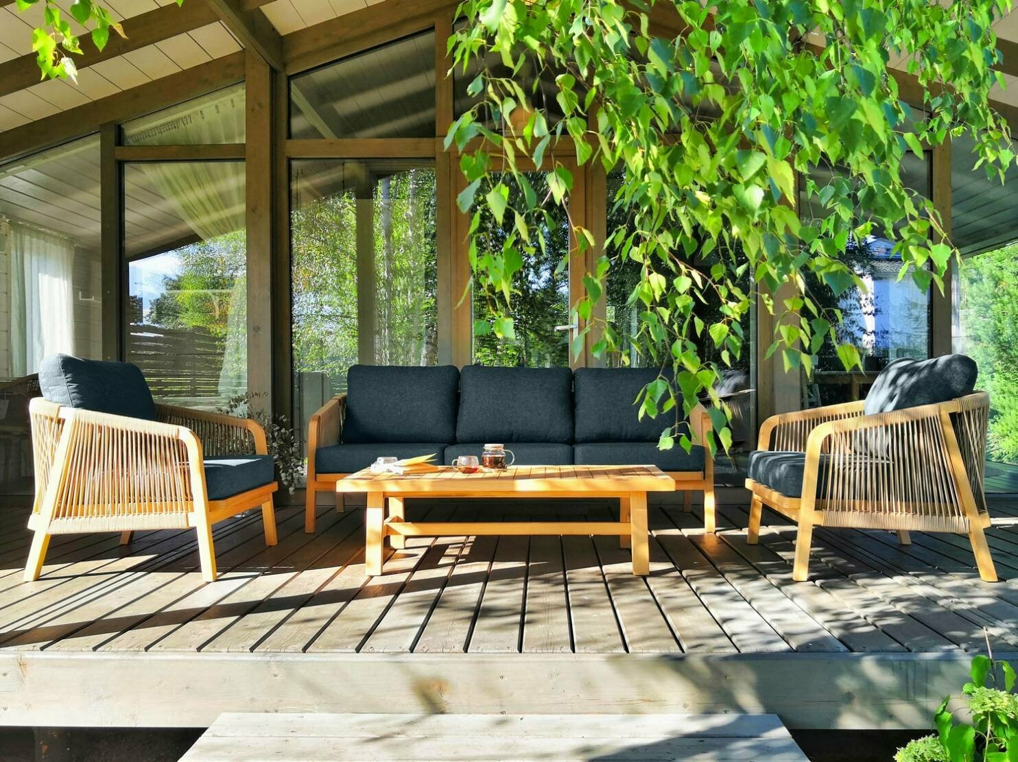 фото Лаунж зона Ideal Patio LEONOREN с трехместным диваном Каркас натуральный/ткань темно-серая