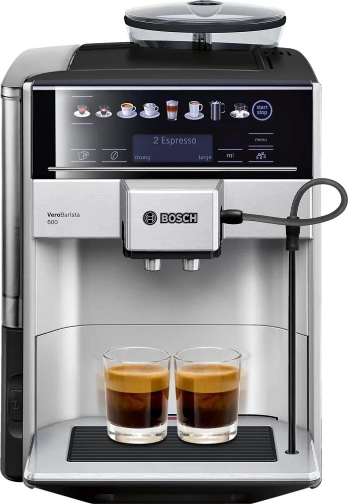 Кофемашина Bosch TIS65621RW, давление 19 Бар, встроенная кофемолка, серебристый