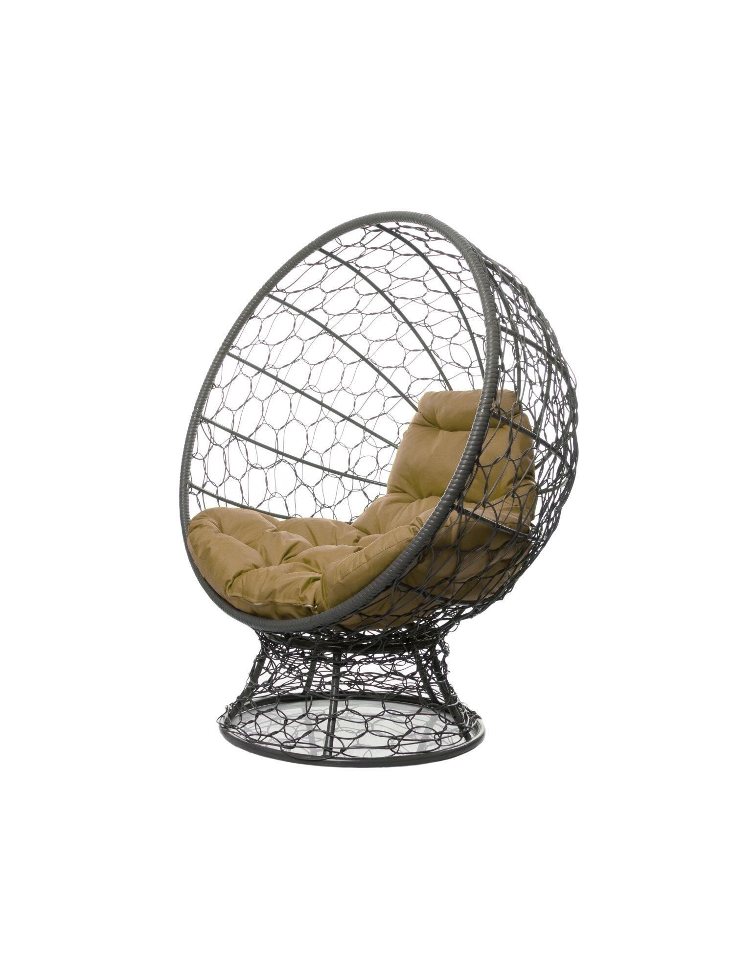 Кресло M-group кокос на подставке с ротангом серое бежевая подушка