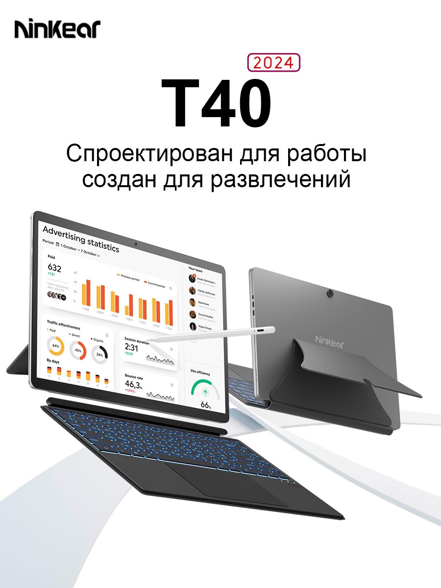 Ноутбук Ninkear T40 14-дюймовый сенсорный экран Intel N100 (3,4 ГГц), 16 ГБ ОЗУ DDR5 + 512 ГБ SSD, Wi-Fi 6, Windows 11