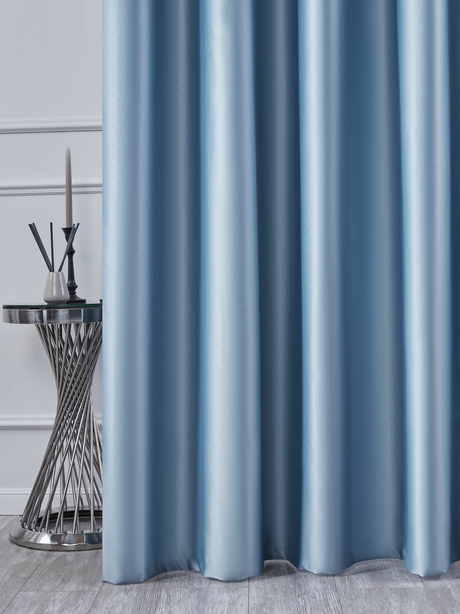 фото Штора SANPA HOME атласная на люверсах, Блэкаут, плотная, светонепроницаемая, голубой, размер 200х260