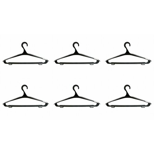 Мультипласт Вешалка пластиковая для верхней одежды, размер 48-50, черная, 6 шт