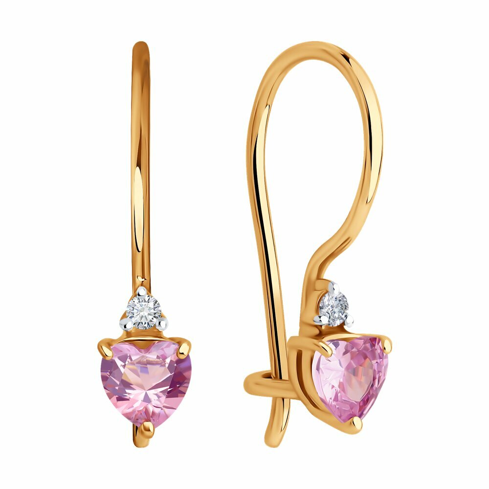 Серьги Diamant, красное золото, 585 проба, фианит, размер 18 мм — фото 1