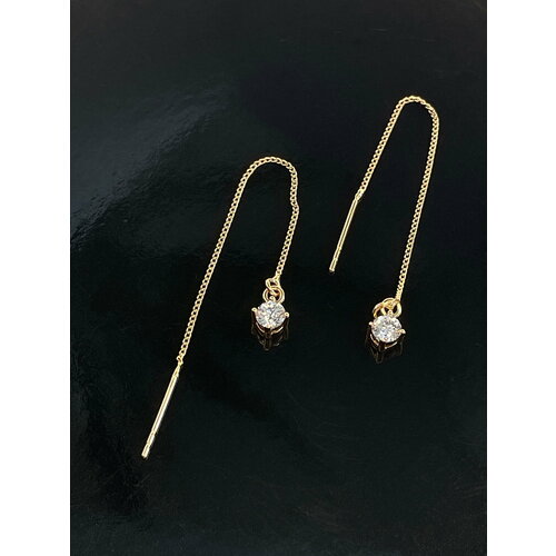 фото Серьги цепочки xuping jewelry, циркон, золотой