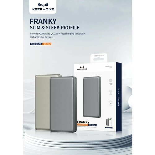 Внешний аккумулятор Power Bank Keephone PB-32 Franky 20000mAh PD 20W зарядный кабель gunmetal 6150₽