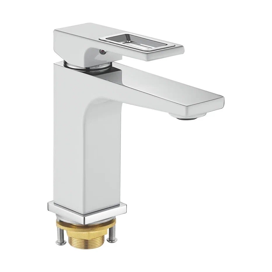 Смеситель для раковины однорычажный с гайкой Shevanik S9001F, Белый/хром