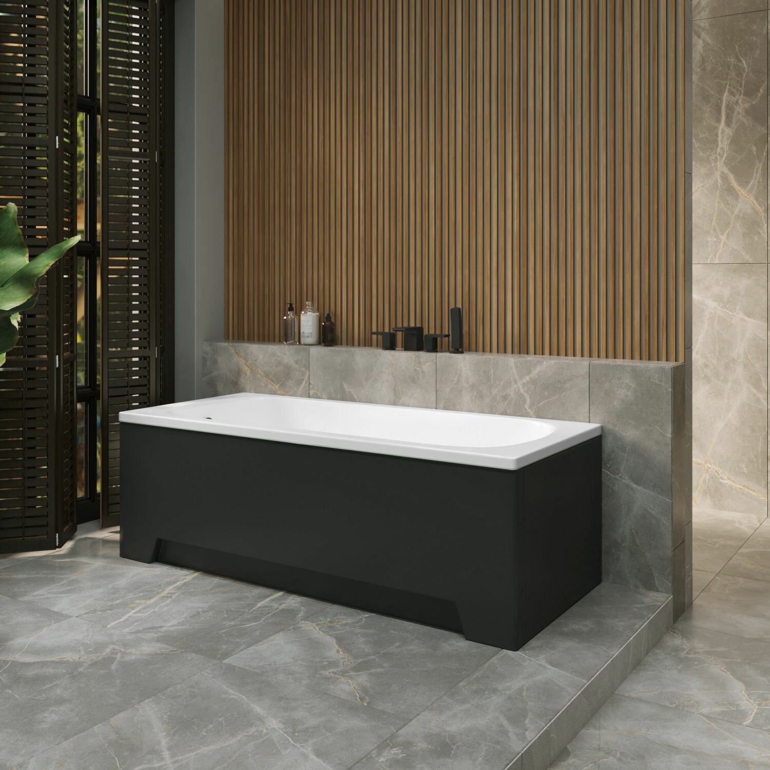 Ванна акриловая 170х70 Helmken Edelva комплект 3 в 1: прямоугольная ванна, каркас, лицевой экран черного цвета