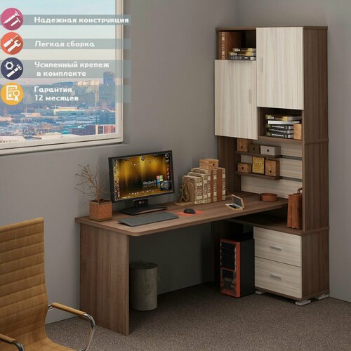 Изображение товара Стол компьютерный Мэрдэс СР-720/180 шкш-прав, с полками, с ящиками, 96х160х216 см, ЛДСП, угловой