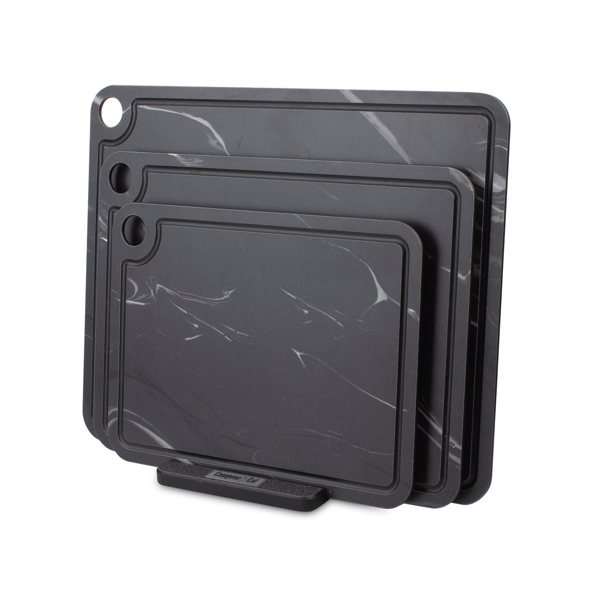 Набор разделочных досок 3шт ComposeEat Elegance, композитные, на подставке, графитовый дым, в подарочной упаковке